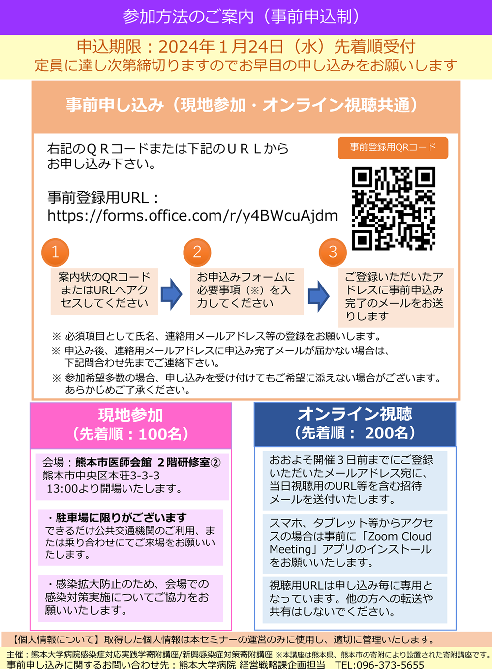熊本大学病院 令和５年度後期感染症セミナー「ポストコロナのAMR対策～熊本のAMR対策を考える」チラシ